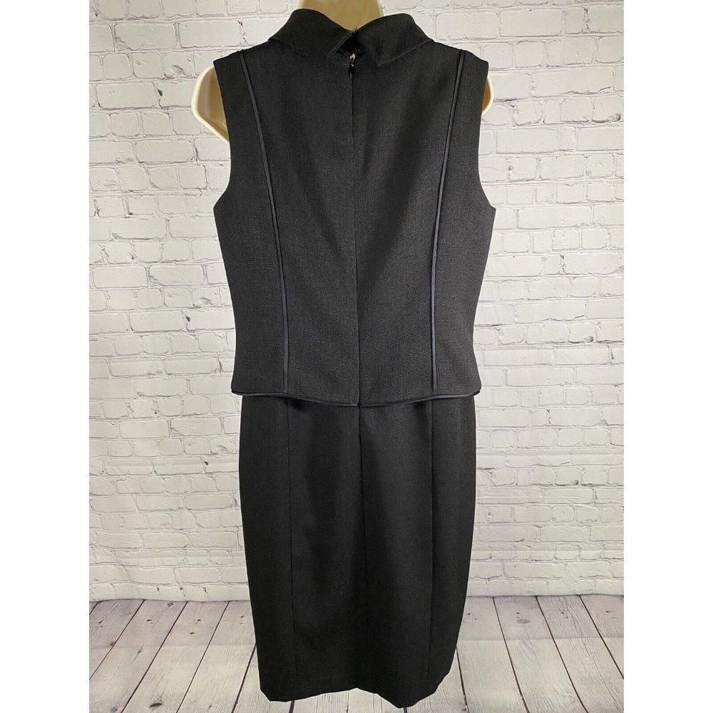 David Meister Black High Neck Sleeveless Midi Length Layered Pencil Dress 10 - Picture 4 of 11